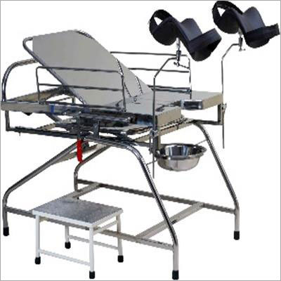SS Obst Gyne Table - Stainless Steel, 187L x 96W cm | Three-Sectional, Adjustable Backrest, Pneumatic Trendelenburg, Safety Railings