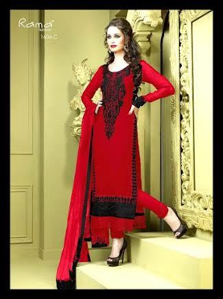 Fantastic Black Suits Collections - Georgette, 54 Inches, Red With Black Thread Embroidery | Elegant Design, Perfect Fit, Trendy Style, Comfortable Wear