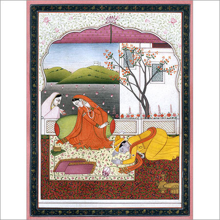 Shree Krishna bowing down before radha