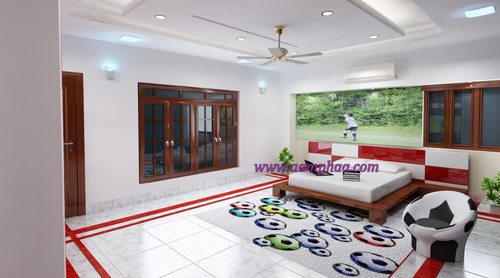Living Room Interior Design - Wood and Fabric, 200-500 Sq Ft, White | Modern Style, LED Lighting, Space Planning, Comfort Focus