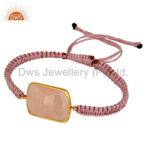 Rose Chalcedony Sterling Silver Macrame Bracelet