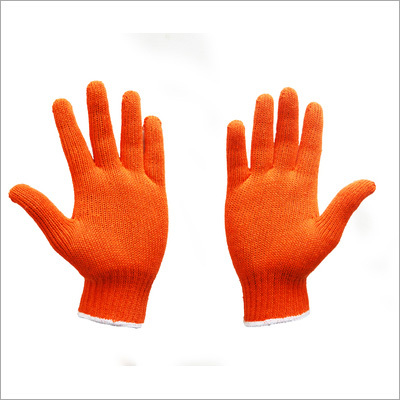 Orange Knitted Cotton Hand Gloves