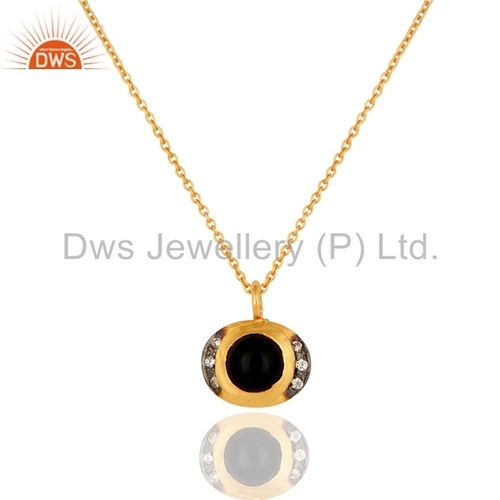 Black Onyx Gemstone Yellow Gold Plated Pendant Gender: Women
