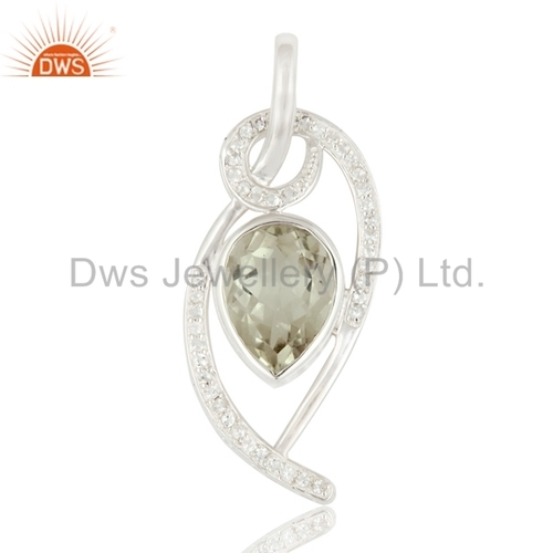 Sterling Silver Green Amethyst White Topaz Pendant