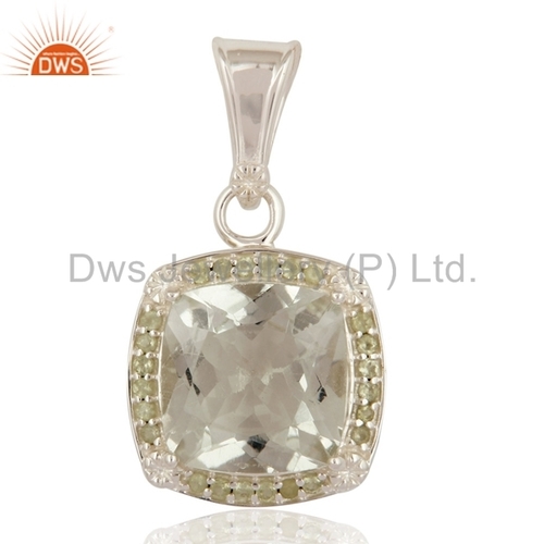 Green Amethyst Solitaire Sterling Silver Pendant Metal Purity: 925