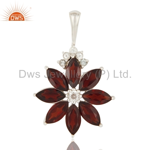 Sterling Silver Garnet & White Topaz Pendant Metal Purity: 925