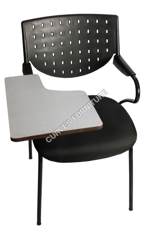 Conference Chairs - Plastic Metal Fabric, Black, 250 lbs Capacity | Ergonomic Design, Attached Writing Pad, Breathable Fabric