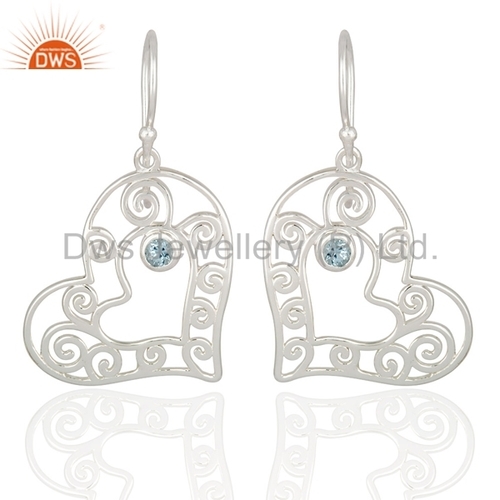 Sterling Silver Blue Topaz Heart Design Earrings