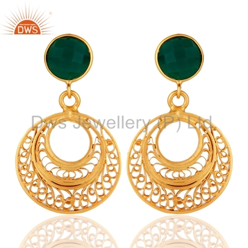 Green Onyx 18k Gold Plated Earrings