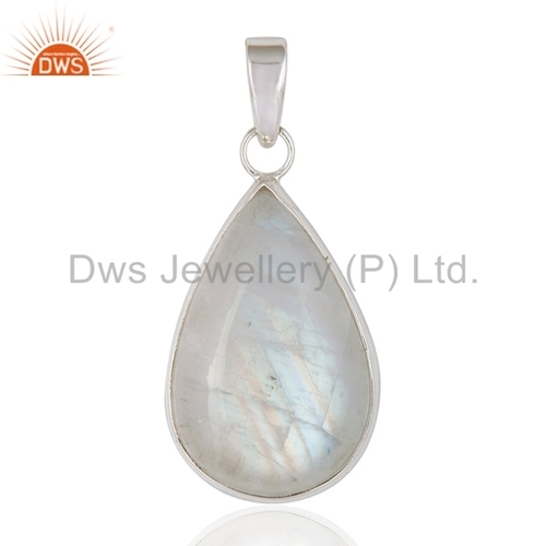 Silver Rainbow Moonstone Bezel-Set Pendant Jewelry