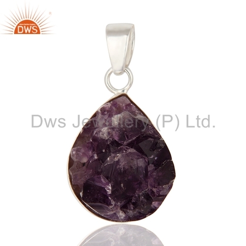 925 Silver Amethyst Druzy Pendant Jeweley Gender: Women