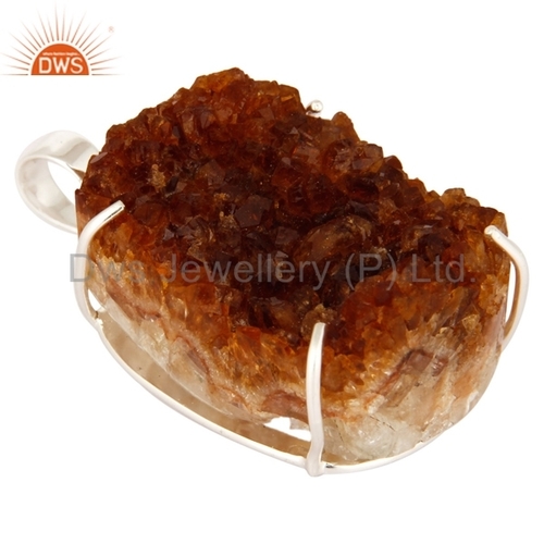 925 Silver Citrine Druzy Pendant Jewelry Gender: Women
