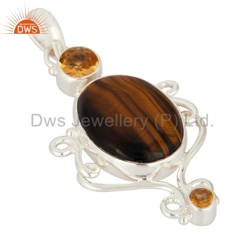 Citrine & Tiger Eye Sterling Silver Pendant