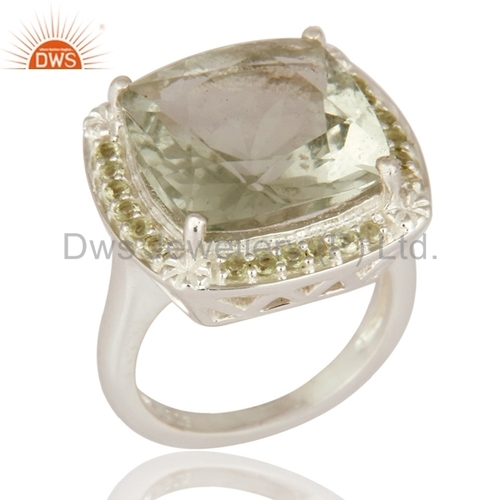 925 Sterling Silver Green Amethyst Solitaire Ring