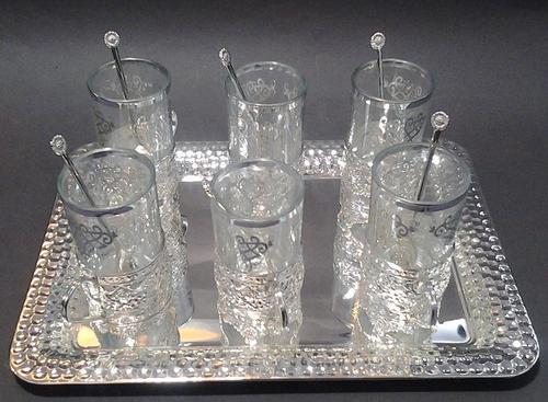 SILVER PLATED TRAY WITH GLASS SET