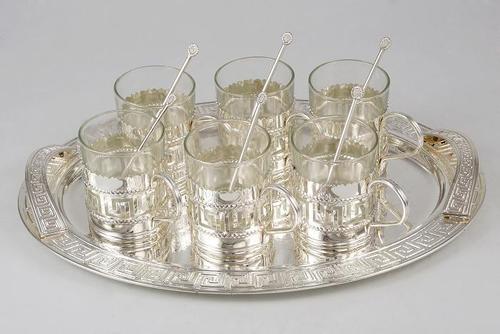 SILVER PLATED TRAY WITH GLASS SET