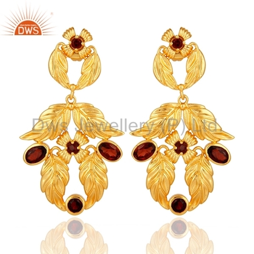 Garnet 14K Gold Plated Brass Earrings