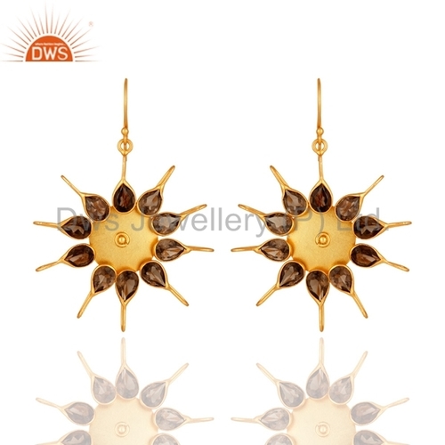Smoky Quartz 14K Gold Plated Brass Earrings