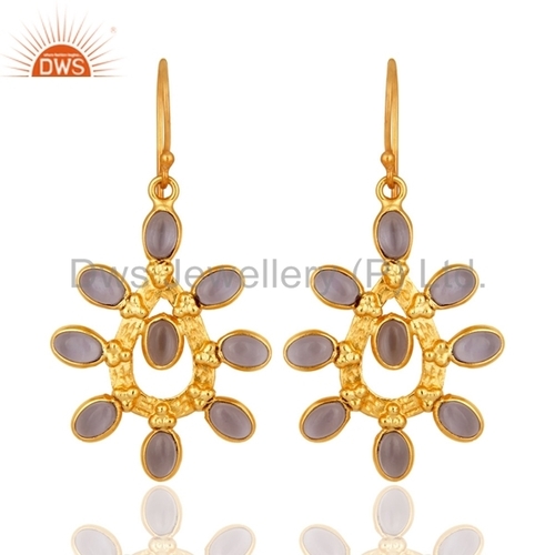 14K Gold Plated Brass Earrings 1.5 Inches - Hydro Amethyst, Hook Fastening, Elegant Design
