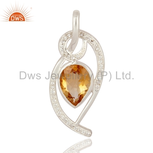 925 Sterling Silver Citrine And White Topaz Pendant