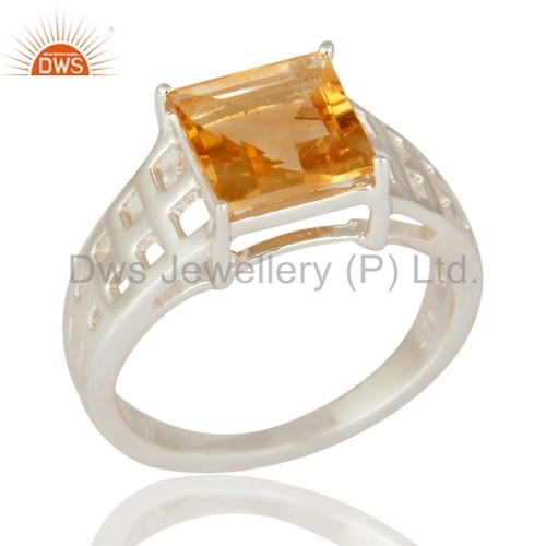 Citrine Gemstone 925 Silver Wedding Rings Size: 5-10 Us Size