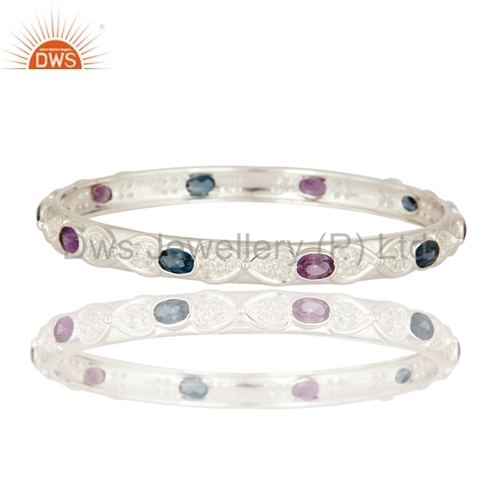 Amethyst And London Topaz Blue Sterling Silver Bangle