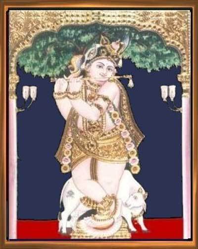 Lord Krishna playing his flute   