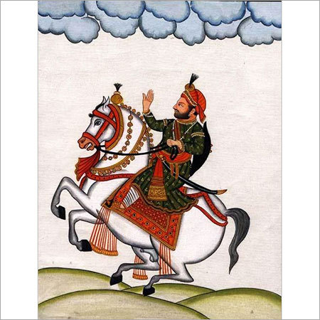 Equestrian portrait of a Rana - rajasthani mewar painting