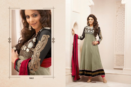 Grey Embroideed Floor Touch Anarkali Salwar Kameez