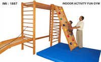 Activity Fun Gym - Hardwood Structure, Climbing Wall With 14 Handholds, Two Stationary & One Removable Ladder, Activity Mattresses, Oval-shaped Rungs | Muscle Development, Motor Skills, Coordination, Balance, Body Awareness, Cooperation Skills, Indoor Fun