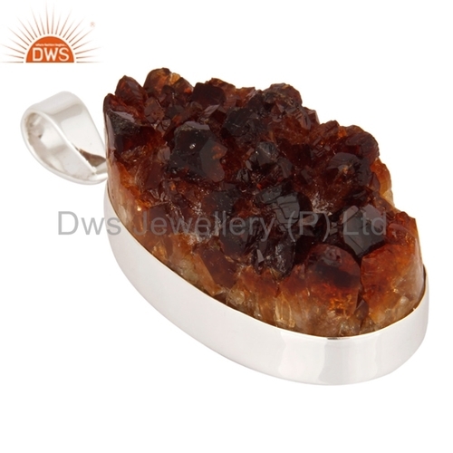 Sterling Silver Citrine Cluster Druzy Geode Pendant