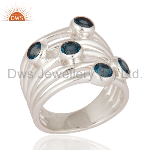 London Blue Topaz 925 Silver Men'S Wedding Rings Size: 5-10 Us Size