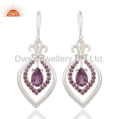 Sterling Silver Purple Amethyst Earrings - 20x10 mm, Pear Cut Amethyst, Polished Finish