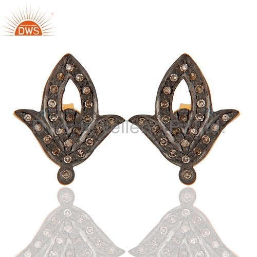 Leaf Designer Pave Diamond Stud Earrings