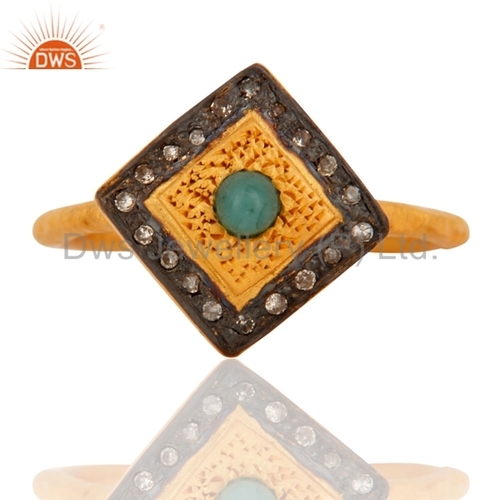 Sterling Silver Emerald & Pave Diamond Ring