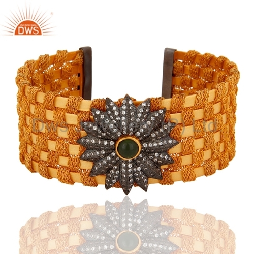 Sterling Silver Gemstone Wire Cuff Bracelet Gender: Women