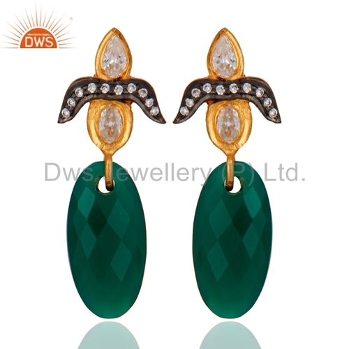 18K Gold Sterling Silver Green Onyx Earring - 18K Gold, Sterling Silver, Green Onyx, Elegant Design