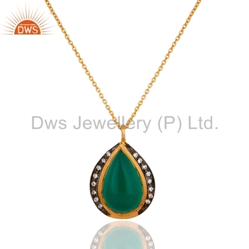 Pear 18K Gold Plated 925 Silver Green Onyx Pendant
