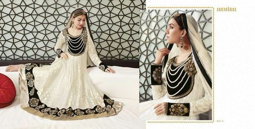 Designer Salwar Suits - Silk Blend, 54 Inches, Off-White | Handcrafted Embroidery, Elegant Design, Comfortable Fit