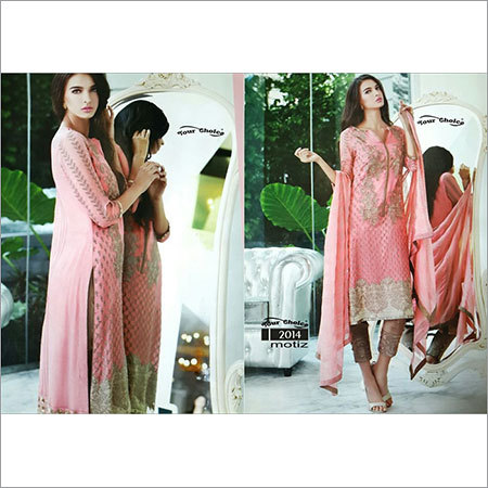Pant Style Dress Material - Chiffon, Pink, Embroidered | Stylish Design, Soft Fabric, Comfortable Fit