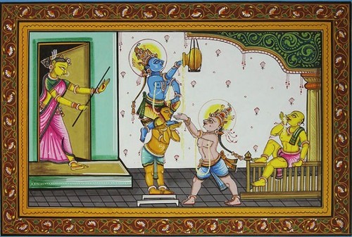 Shri Krishna and balarama eating butter