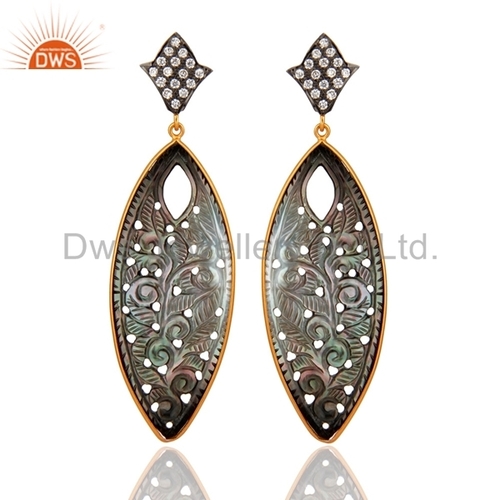 Abalone Shell Carved Sterling Silver Earrings