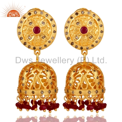 Round Brilliant Cut Natural Ruby Diamond Traditional Earrings