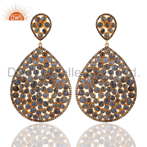 Pave Diamond Sapphire Birthstone Earrings Jewelry