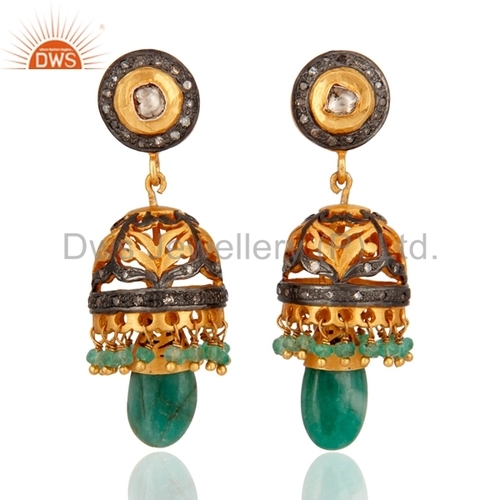 Emerald Pave Diamond Jhumka Earring Jewelry