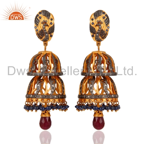 Round Brilliant Cut Gold Plated 925 Silver Gemstone Diamond Earring