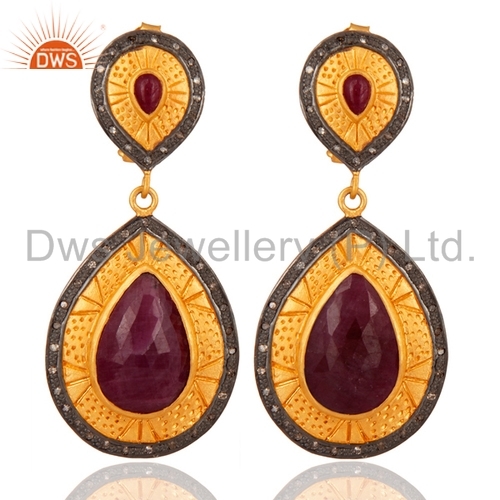 Round Brilliant Cut Gold Plated 925 Silver Gemstone Diamond Earrings