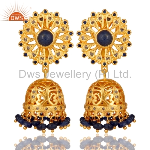 Round Brilliant Cut 925 Silver Gemstone Pave Diamond Jhumkas Earring