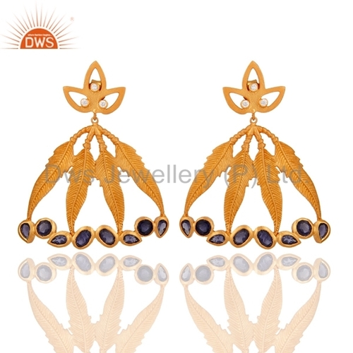 Iolite Gemstone 925 Silver - 24K Gold Over Silver Earrings | Elegant Handcrafted Design with Premium Quality and Semi-Precious Stones