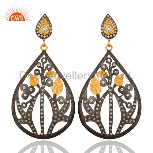 Cubic Zirconia Pave-Diamond Dangle Earrings - 925 Sterling Silver, Elegant for Gifts and Parties